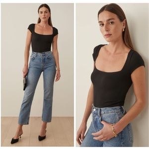 REFORMATION || Black Bardot Knit Top